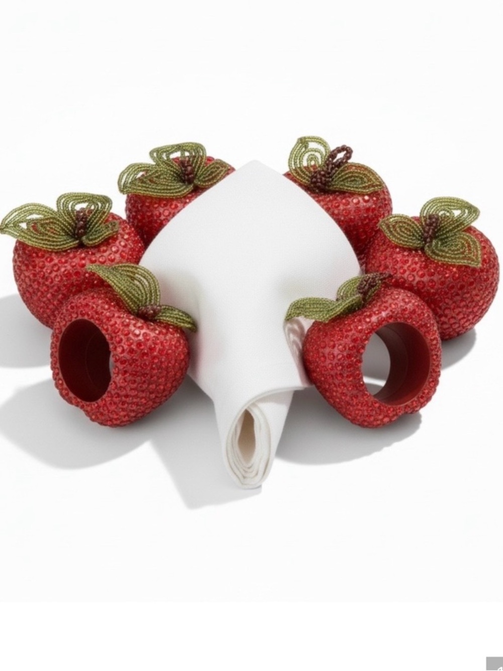 Set of 6 Bejeweled Apple Napkin Rings Kitchen Table Decor Beaded Summer Fall